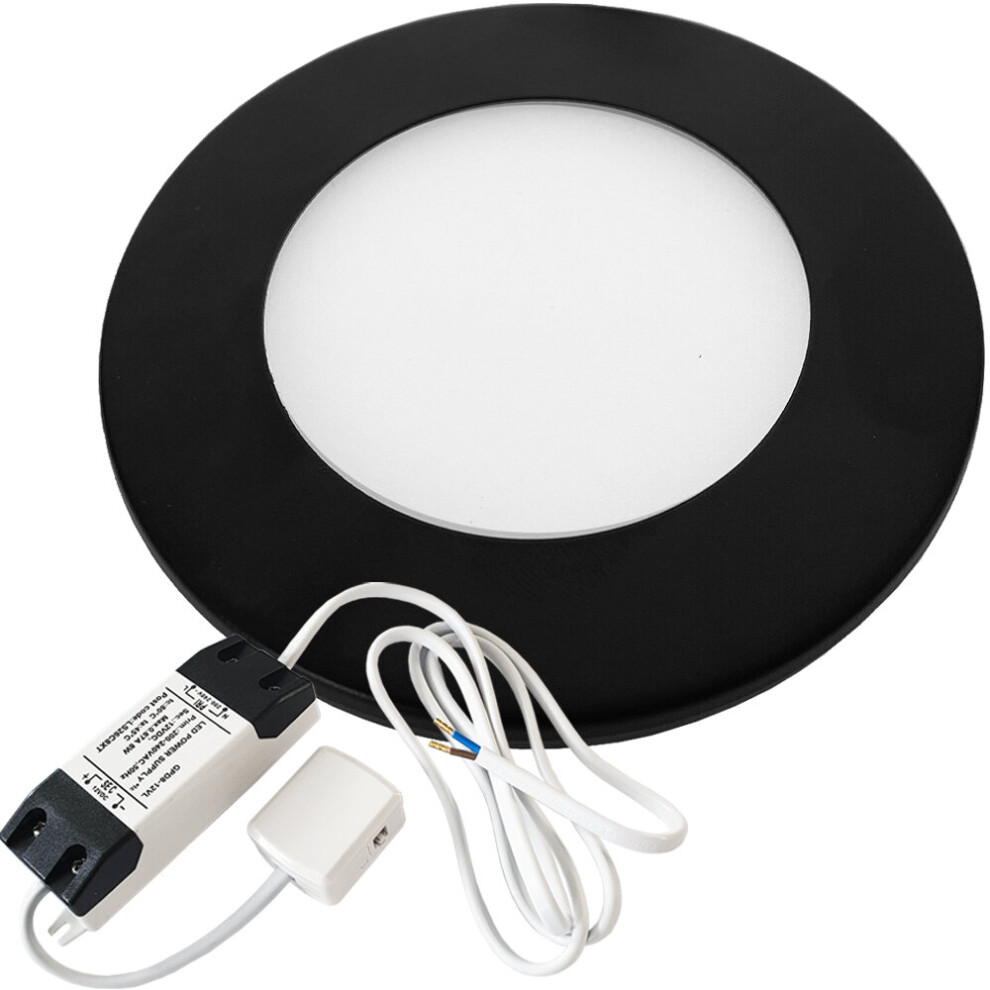 1x MATT BLACK Ultra-Slim Round Under Cabinet Kitchen Light & Driver Kit - Natural White Diffused LED