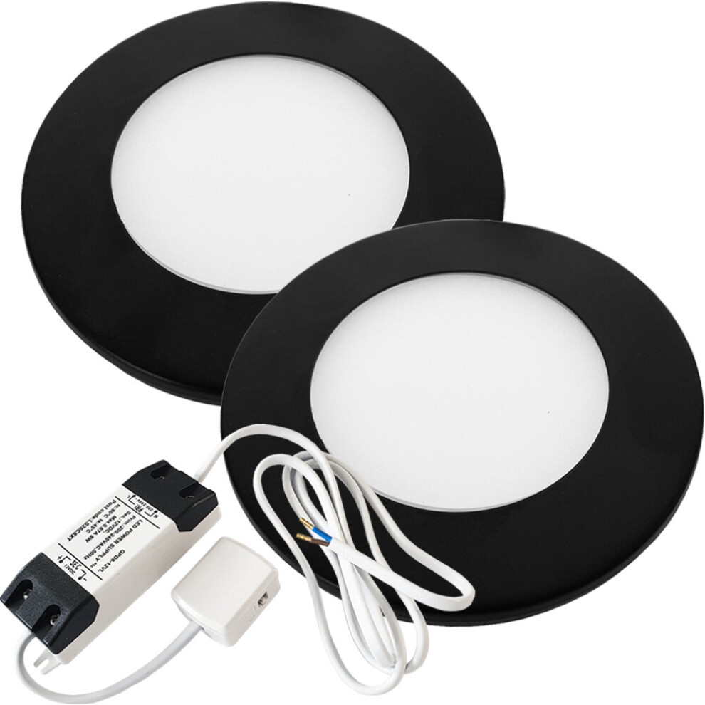 Loops (2 S & Driver) Ultra-Slim Round Under Cabinet Surface & Driver - Natural Black/Light/White