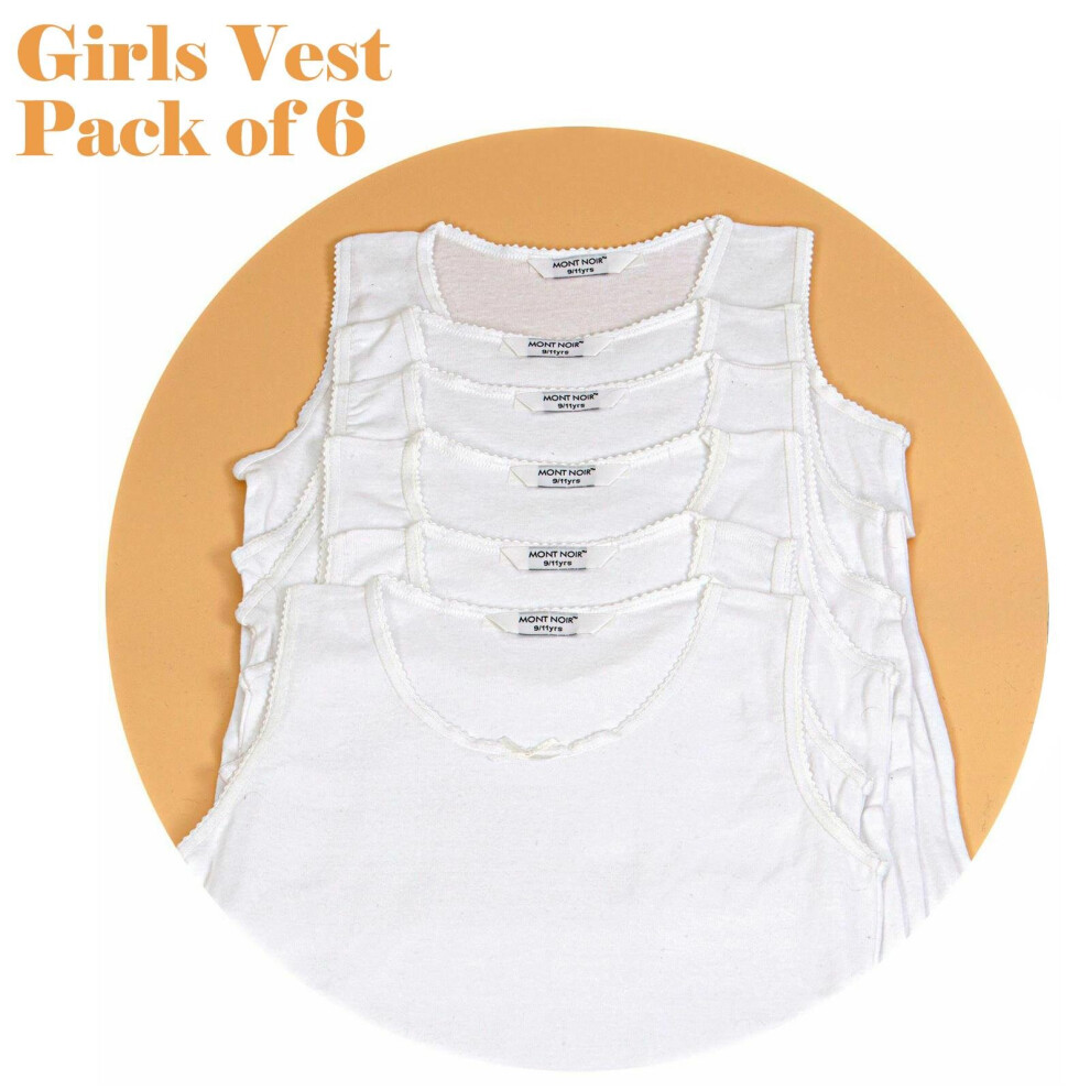 (White - Girls, 6/8 Years) Kids Boys Girls Vest 100% Cotton Children Top School Underwear 2-13 Years 6 Pack