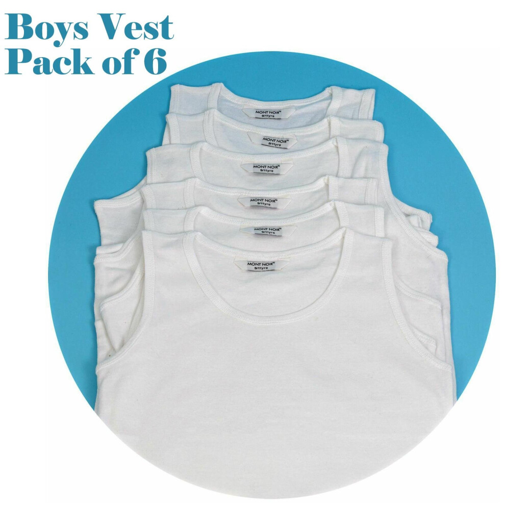 (White- Boys, 3/5 Years) Kids Boys Girls Vest 100% Cotton Children Top School Underwear 2-13 Years 6 Pack