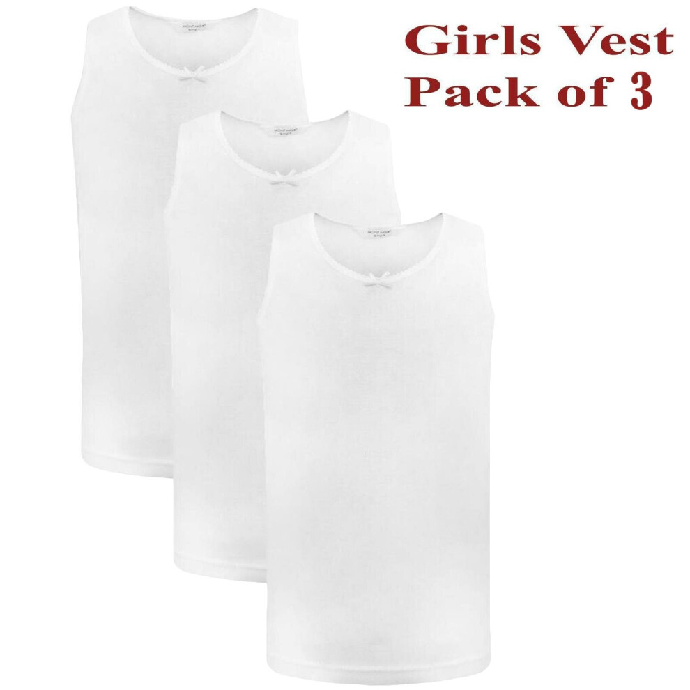 (White - Girls, 12/13 Years) 3 Pack Kids Vest Boys Girls 100% Cotton Plain School Underwear Child Tank Tops