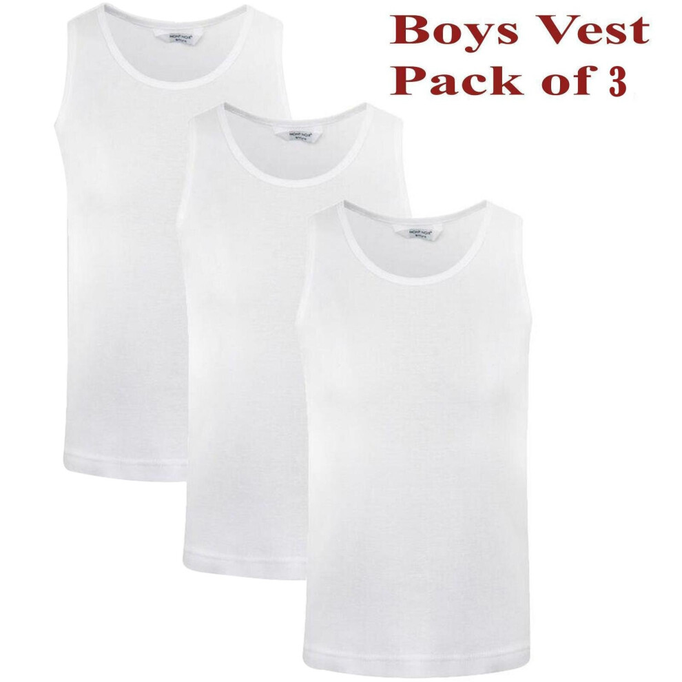 (White- Boys, 3/5 Years) 3 Pack Kids Vest Boys Girls 100% Cotton Plain School Underwear Child Tank Tops