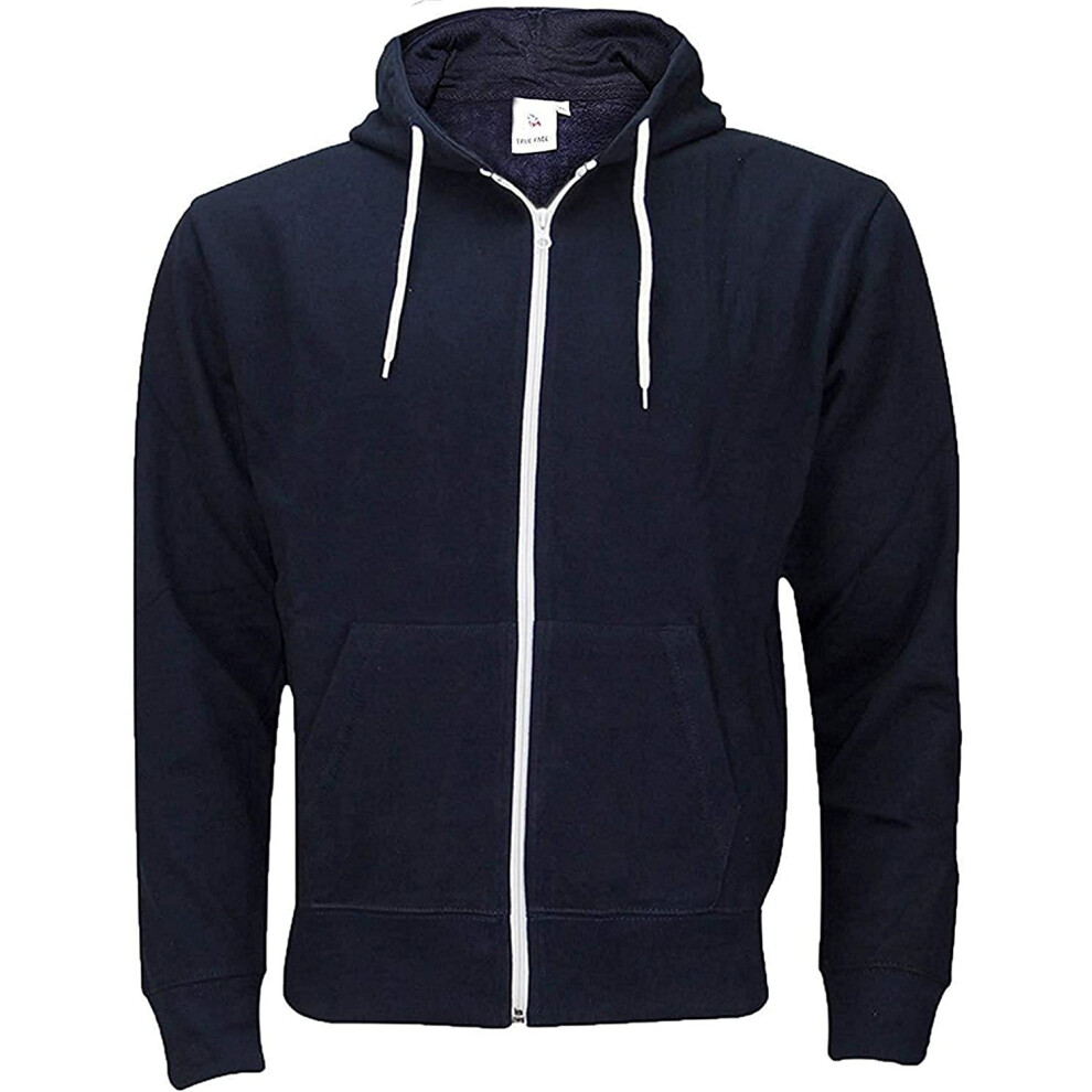 (Navy, XL) Mens Hoodie Classic Comfortable Zip-Up Hooded