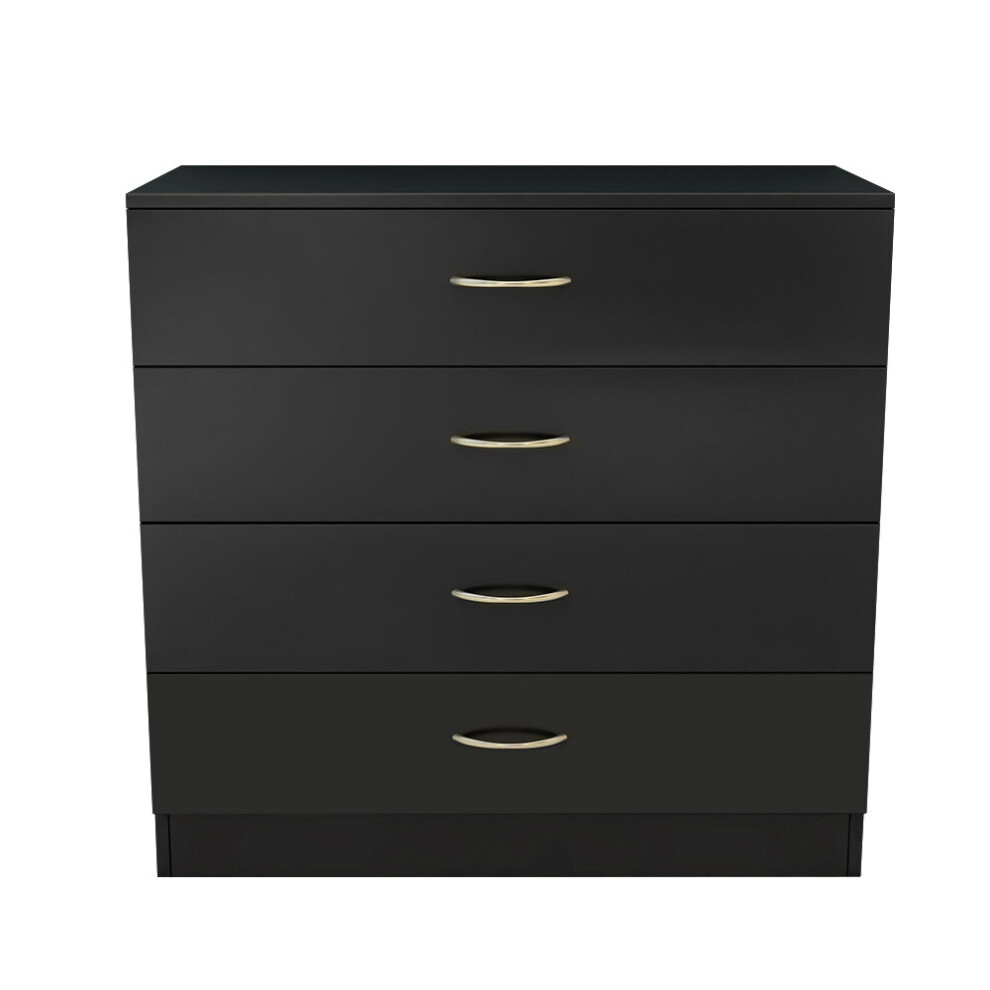 (4 Drawer-With Metal Handles, Black) NRG Chest Of Drawers With Metal Handles Bedroom Furniture Storage Cabinets