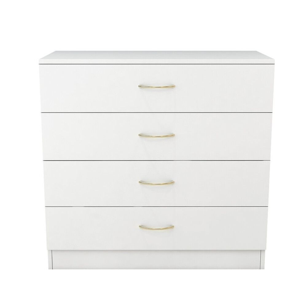 (4 Drawer-With Metal Handles, White) NRG Chest of Drawers With Metal Handles Bedroom Furniture Storage Cabinets