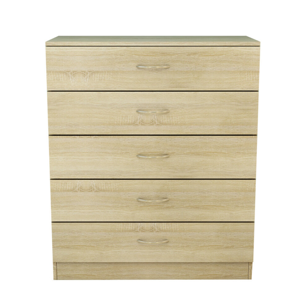 Nrg (5 Drawer-With Metal Handles, Oak) Chest Of Drawers With Metal Handles Bedroom Furniture Storage Cabinets
