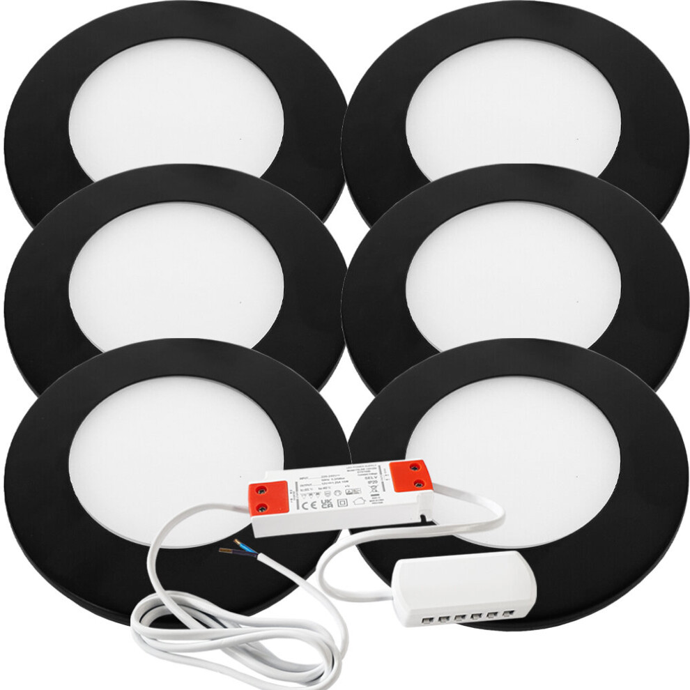 Loops (6 Lights & Driver) Black Ultra-Slim Round Under Cabinet Surface Light & Driver - Natural White