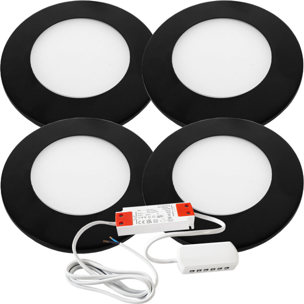 Loops (4 S & Driver) Ultra-Slim Round Under Cabinet Surface & Driver - Warm Led Black/Light/White
