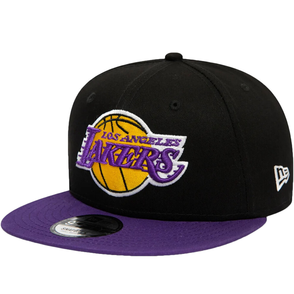 (M/L, Black) New Era LA Lakers 9FIFTY Stretch Flat Visor Snapback Cap Hat - Black