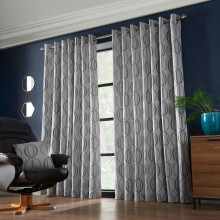 (Silver, 46 x 90 Inch) Alan Symonds Omega Woven Jacquard Eyelet Lined Curtains
