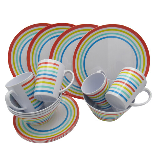 Caravan Camping Melamine Dinner Set 16pc (Picnic BBQ Outdoor Rainbow)