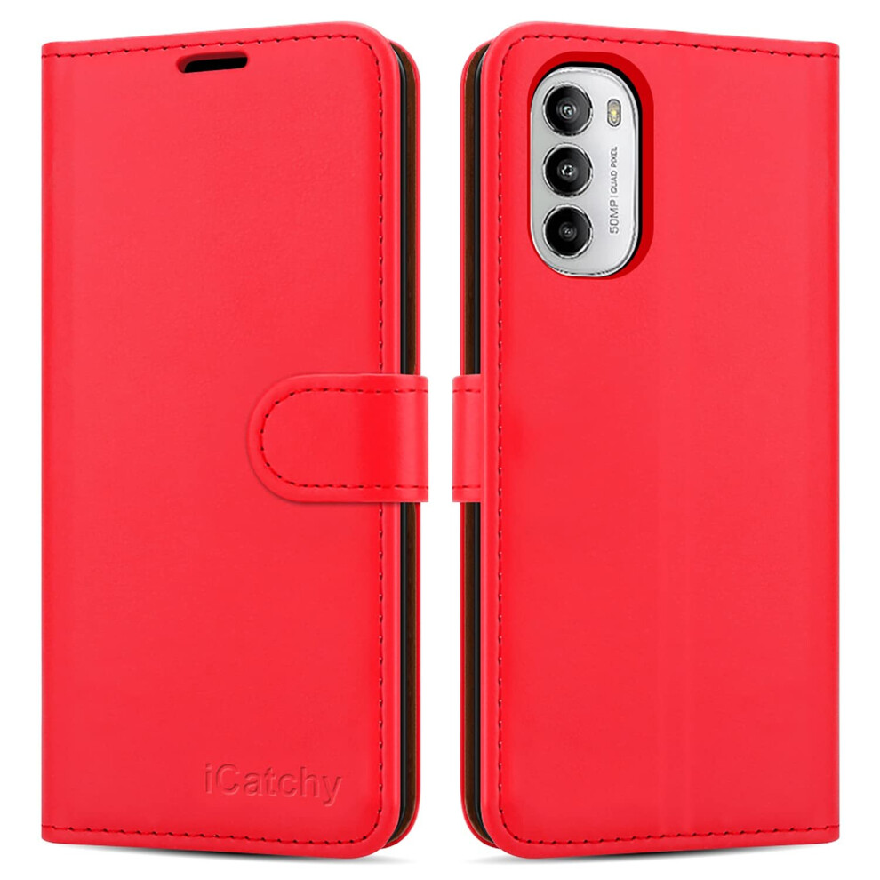 (Red) For Moto G82 / G52 Phone Wallet Book Leather Case Red 5056298013197