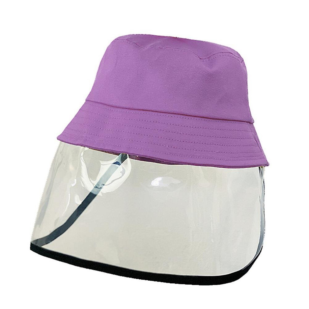 (Purple) Children Face Shields Dustproof Fisherman Sun Hat Face Protective Cover Bucket Cap Purple