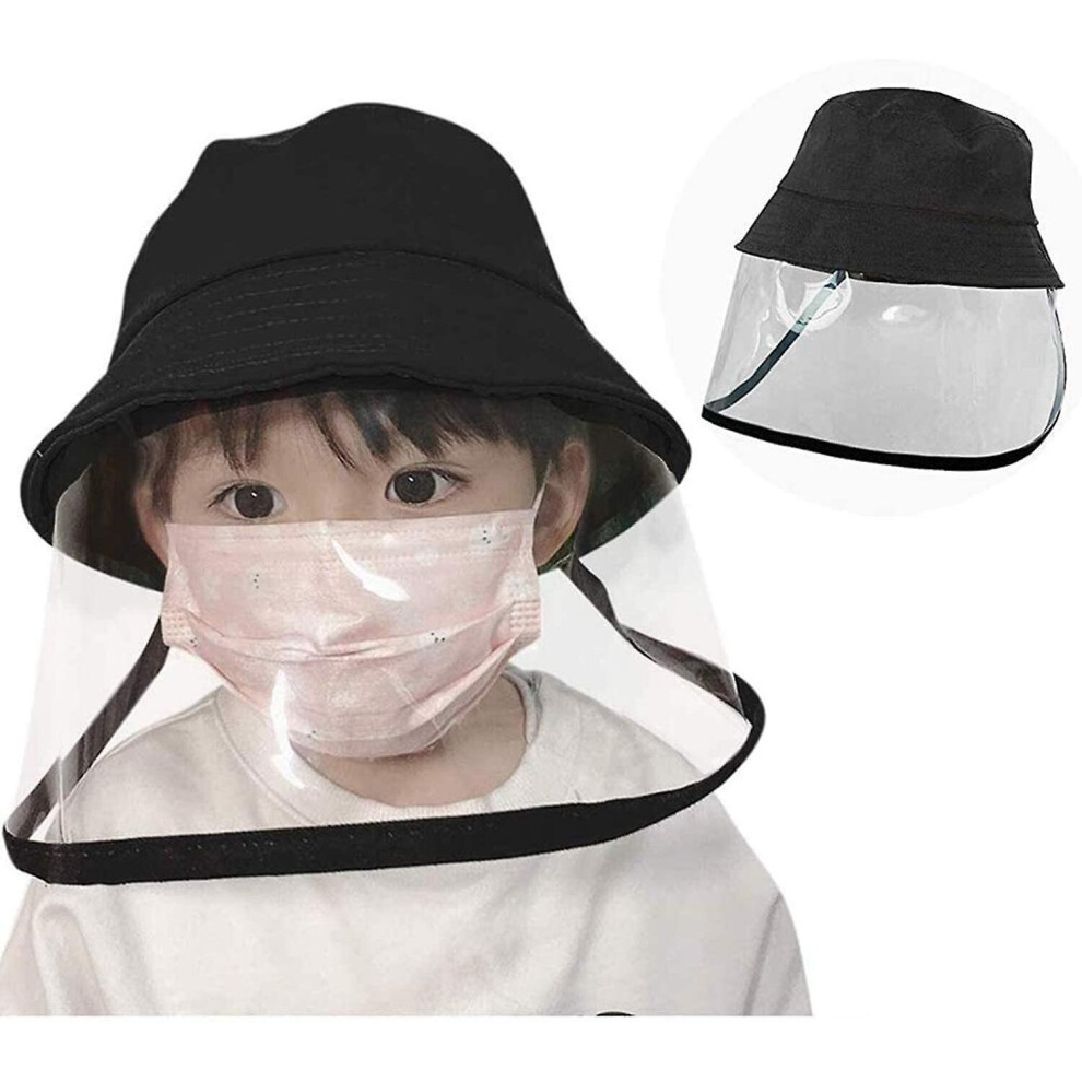 (Black) Children Face Shields Dustproof Fisherman Sun Hat Face Protective Cover Bucket Cap Black