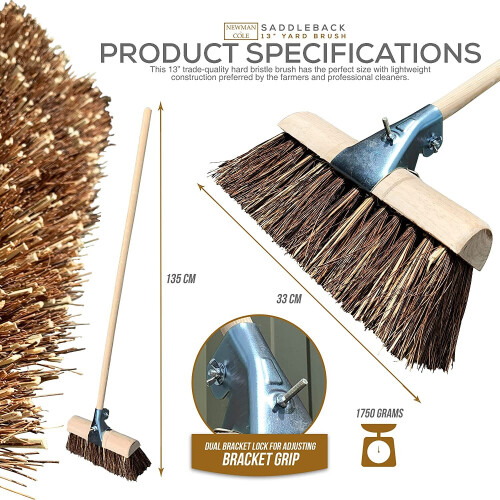 13'' Outdoor Broom Saddle Head Handle Yard Heavy Duty Stiff Bristles 2