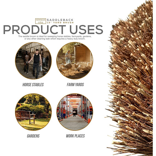 13'' Outdoor Broom Saddle Head Handle Yard Heavy Duty Stiff Bristles 1