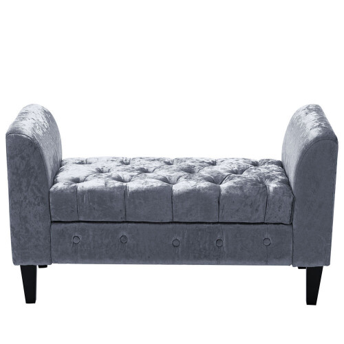 Living And Home Velvet Buttoned Storage Ottoman Bench 2