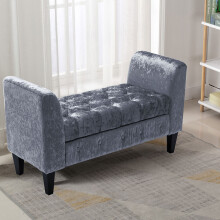 Velvet Buttoned Storage Ottoman Bench