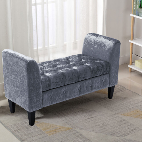Living And Home Velvet Buttoned Storage Ottoman Bench