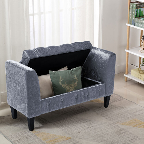 Living And Home Velvet Buttoned Storage Ottoman Bench 1