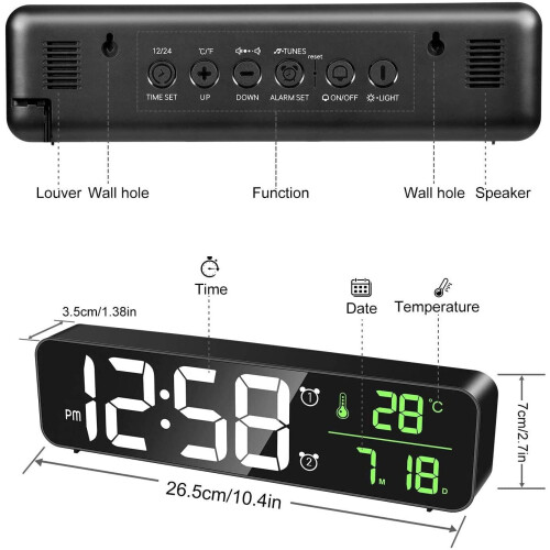 Digital Alarm Clock, Bedside Clock Dual Alarms, Mirror Surface, Snooze 2