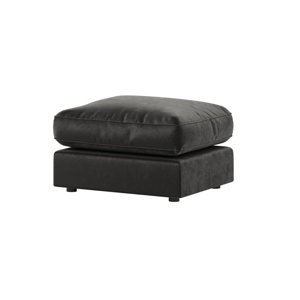 (Black, Footstool) Brooklyn Plush Velvet 3 & 2 Seater Sofa Set