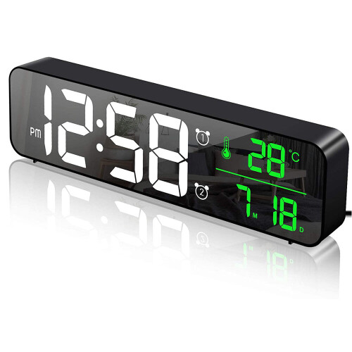 Digital Alarm Clock, Bedside Clock Dual Alarms, Mirror Surface, Snooze