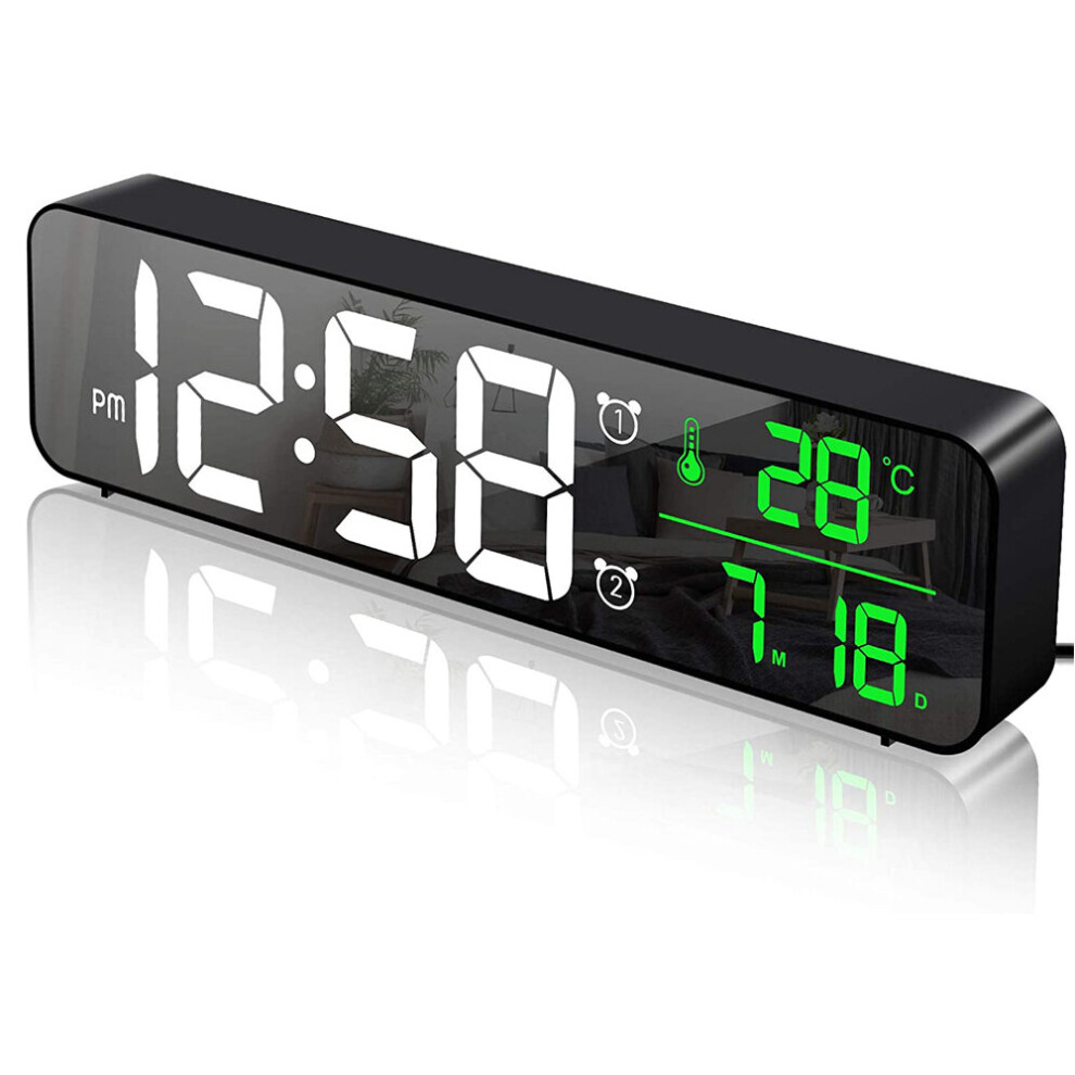 Akkee Digital Alarm Clock, Bedside Clock Dual Alarms, Mirror Surface, Snooze Black