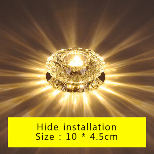 (Warm White, Hide installtion) Luxurious Crystal Spotlight Modern Led Downlight for Aisle Entrance Hall