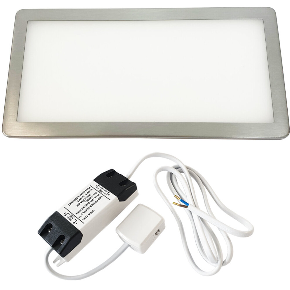 1x BRUSHED NICKEL Ultra-Slim Rectangle Under Cabinet Kitchen Light & Driver Kit - Warm White Diffused LED