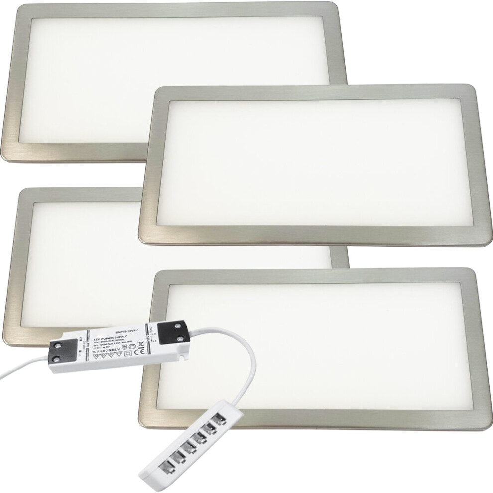 Loops (4 S & Driver) Brushed Nickel Slim Under Cabinet & Driver - Warm Diffused Led Light/White