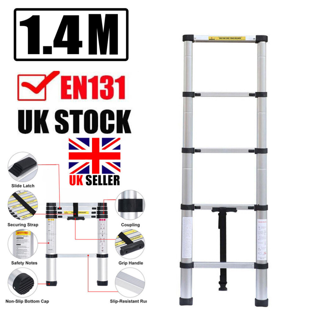 1.4M Extendable Aluminium Telescopic Ladder DIY Tool Max Load 150KG
