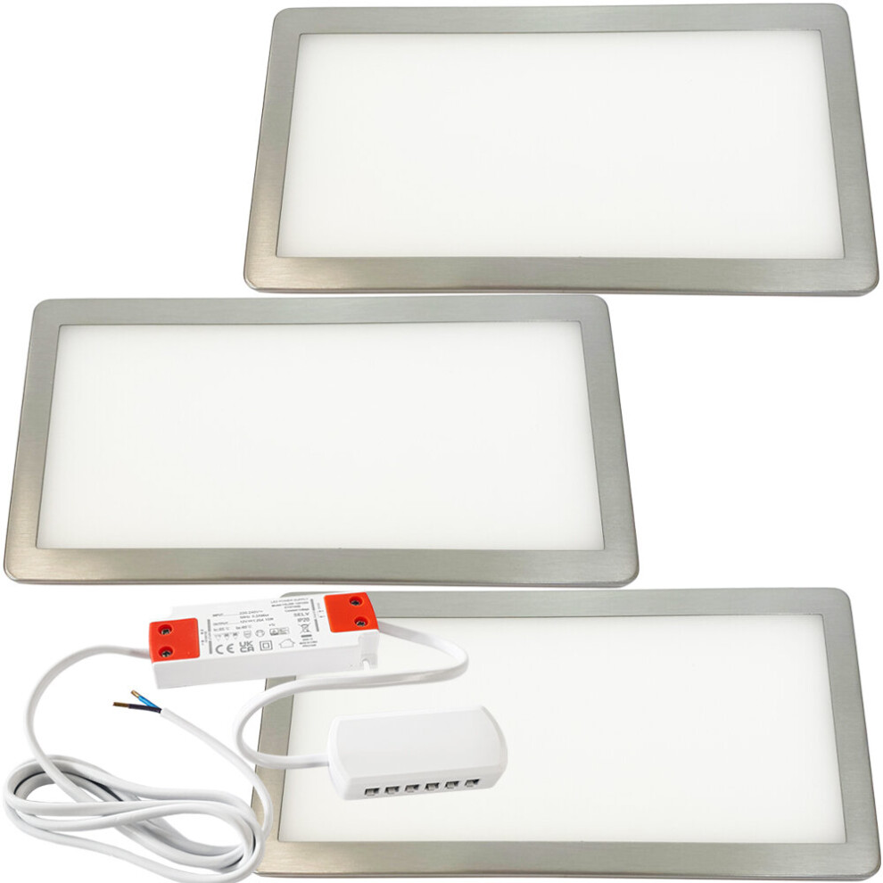 Loops (3 S & Driver) Brushed Nickel Slim Under Cabinet & Driver - Warm Diffused Led Light/White