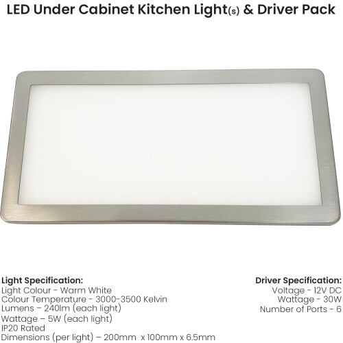 Loops (5 Lights & Driver) BRUSHED NICKEL Slim Under Cabinet Light & Driver - Warm White Diffused LED 1