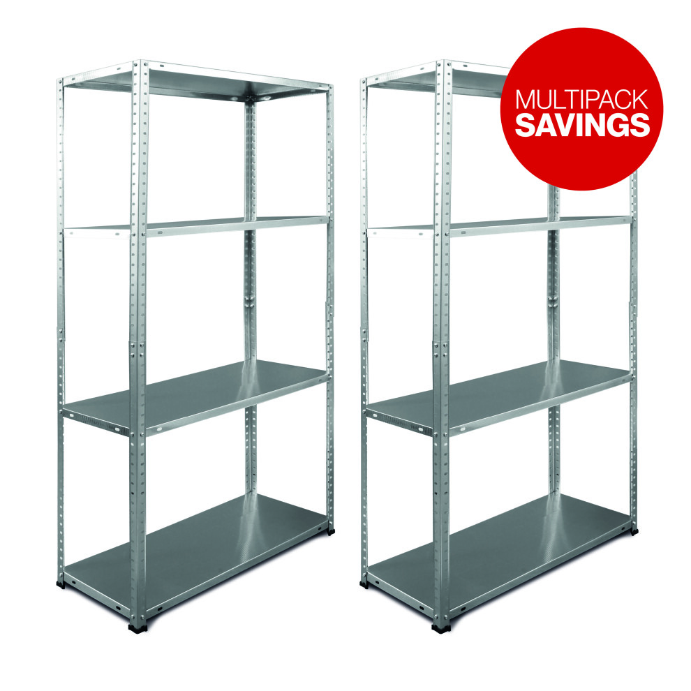 Pack of 2 Garage Shelving Units 4 Tier (145cm x 75cm x 30cm) BOLTED Galvanised Steel Metal Storage Racking Shelves