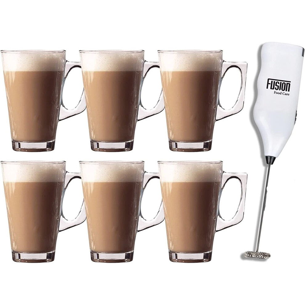 6x 240ml Latte Glasses with Stirrer Coffee Mugs Cappuccino Cups