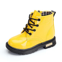 (Yellow, 26) Kid Girls Snow Martin Waterproof Pu Leather Boots