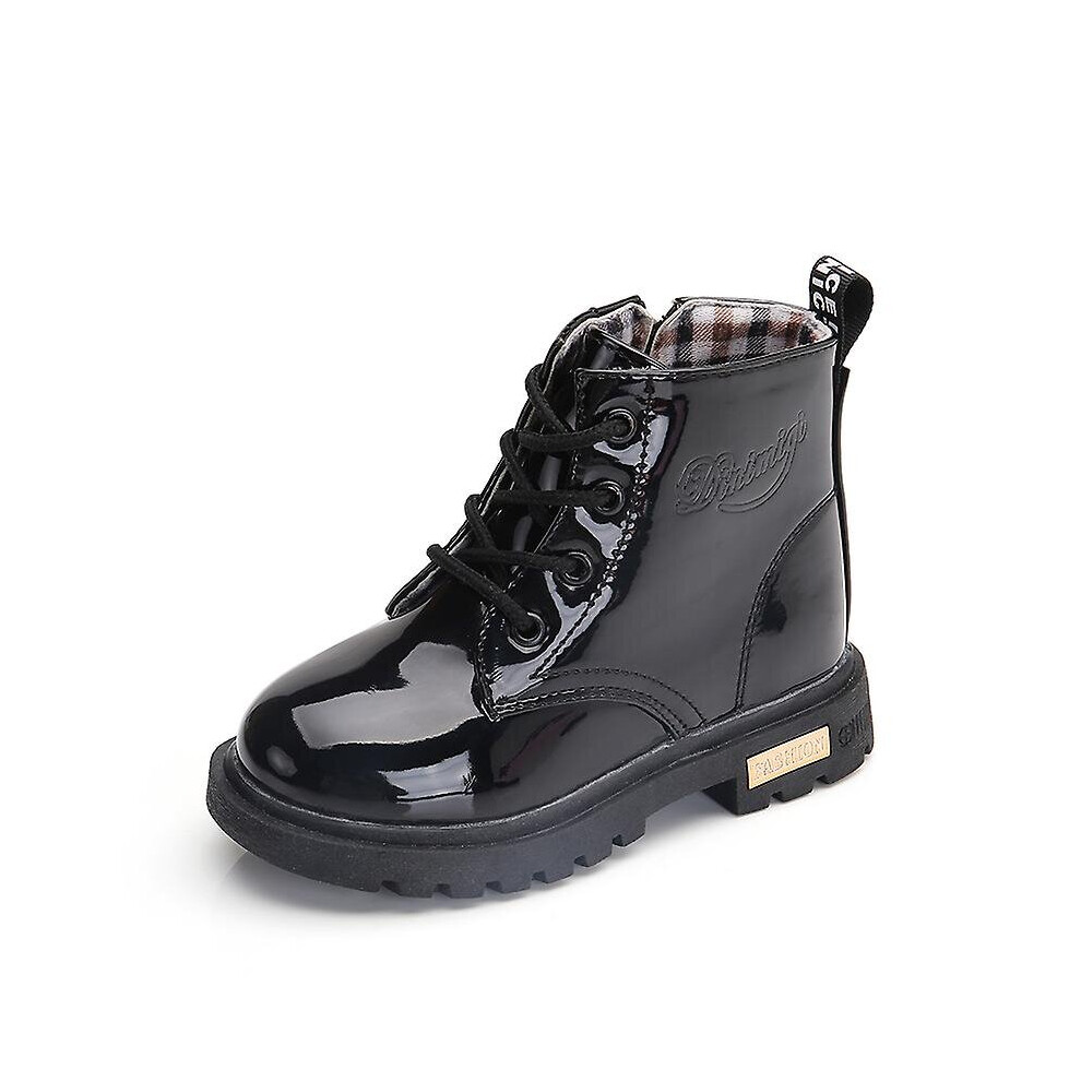 (Black, 33) Kid Girls Snow Martin Waterproof Pu Leather Boots