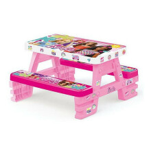 DOLU-1608 Barbie Kids Picnic Table: 4-seat Indoor/Outdoor Pink, Lightweight, No-tools Assembly, 79x69x42cm, Ages 2+