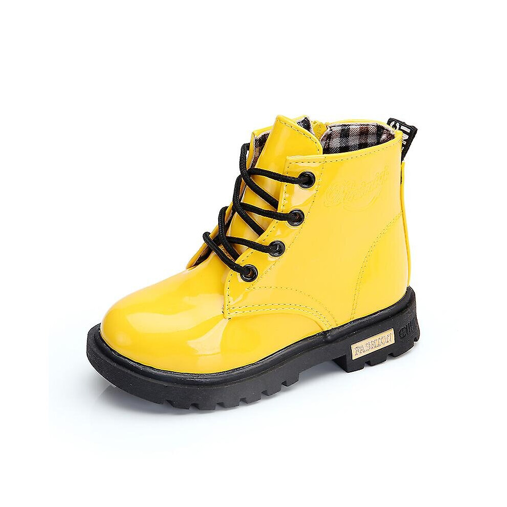 (Yellow, 24) Kid Girls Snow Martin Waterproof Pu Leather Boots