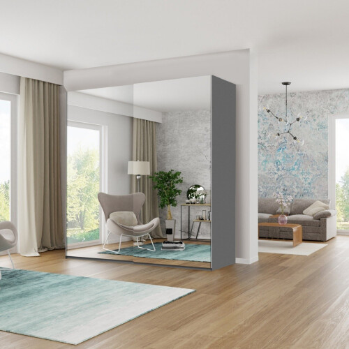 MN Furniture 2 Door Full Mirrored Sliding Wardrobes Grey 150cm 2