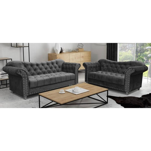 Chesterfield 3 & 2 Seater Sofa Set Grey