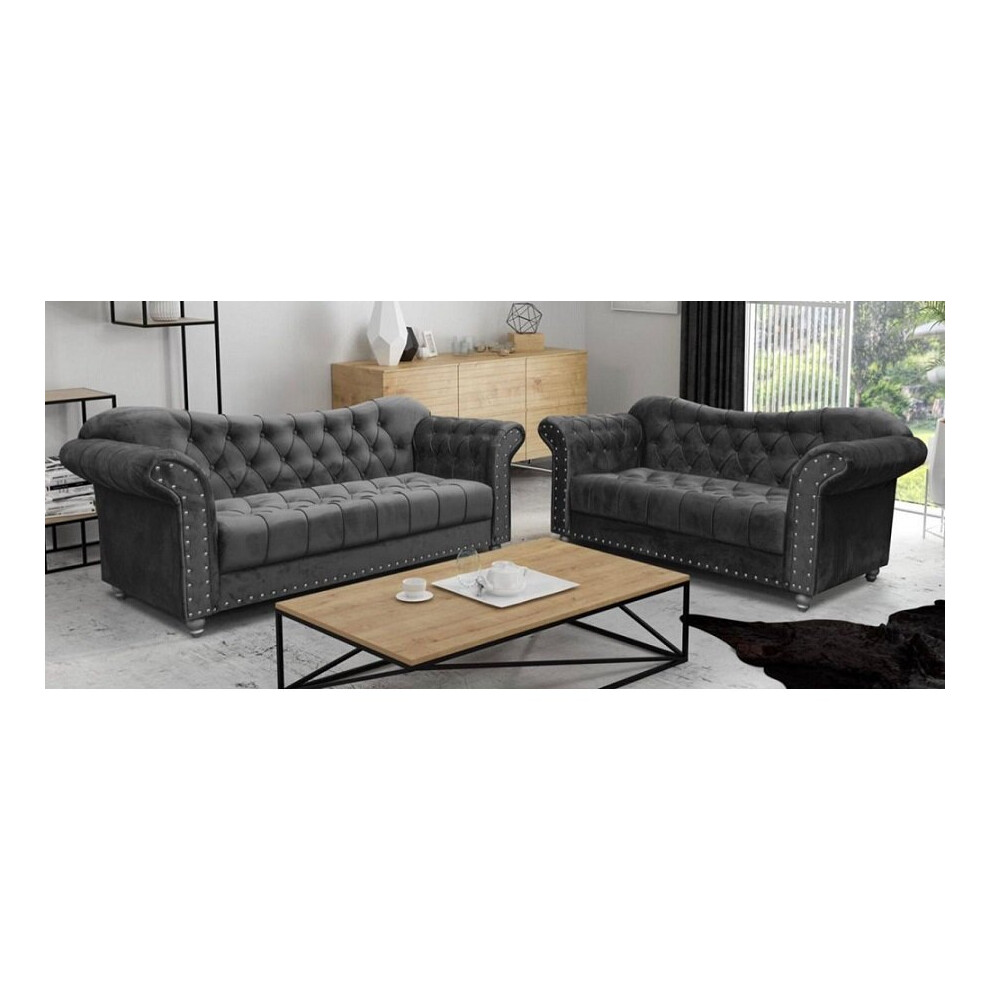 Chesterfield 3 & 2 Seater Sofa Set Grey