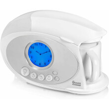 Swan Teasmade: Rapid Water Boiler with Clock & Alarm, Reading Light, 600ml Tank, 850W, White - Includes Ceramic Teapot