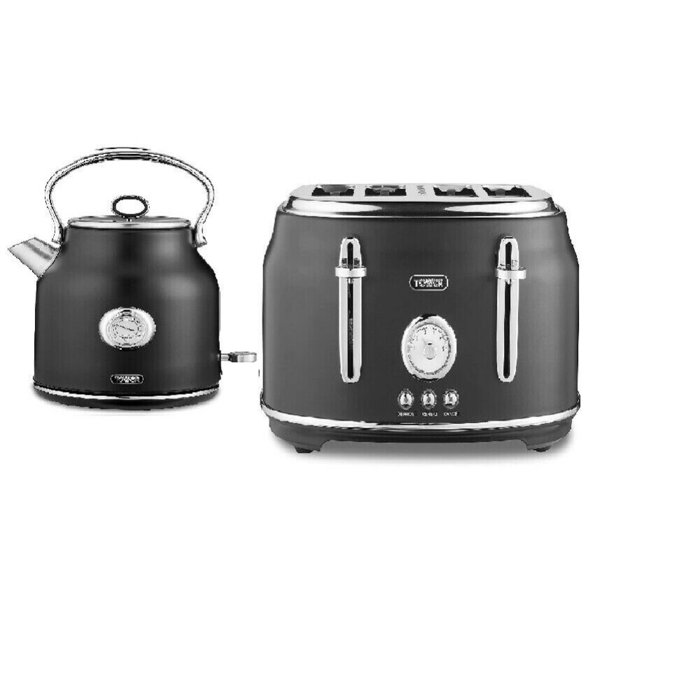 Tower Renaissance 1.7 Litre 3kW Quiet Boil Kettle & 4 Slice Toaster Matt Black