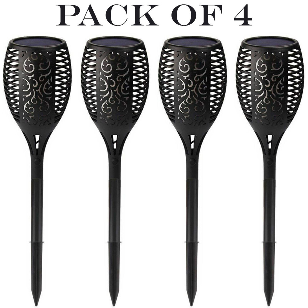 (Black - 4 Pack) Set 2/4 Solar Dancing Flame LED Torch Garden Light