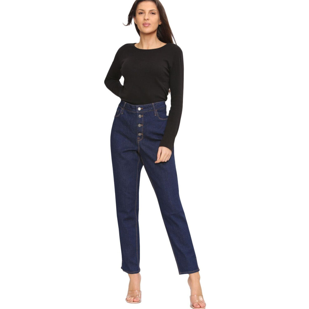 (Black Wash - ST19, 8) Ladies Denim Jeans High Waist Skinny Trouser Pants