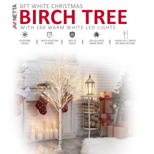 NETTA (6ft) NETTA Birch Tree with Warm White Lights - White 1