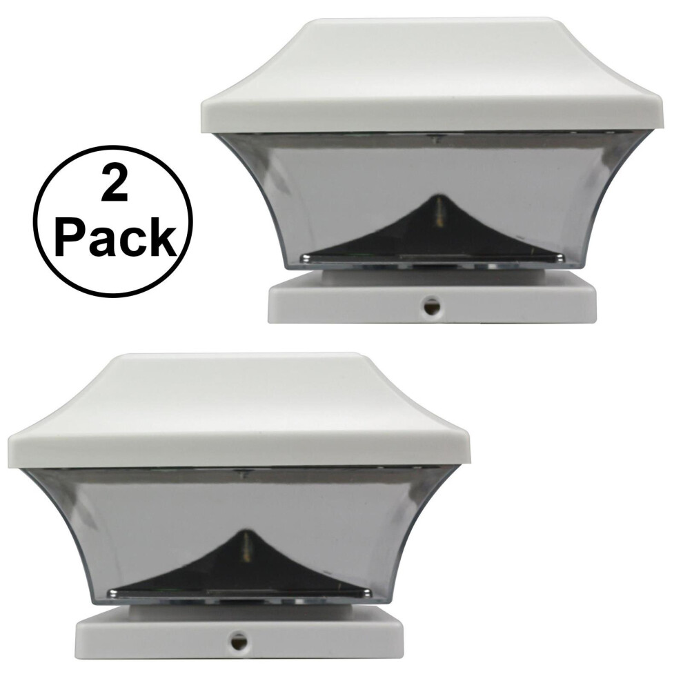 (White - 2 Pack) Solar Powered LED Deck Post Light Outdoor Garden Patio Pathway Waterproof