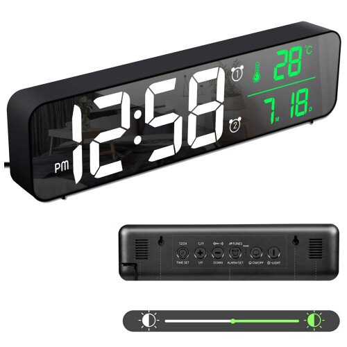 Digital Alarm Clock, Bedside Clock Dual Alarms, Mirror Surface, Snooze 1